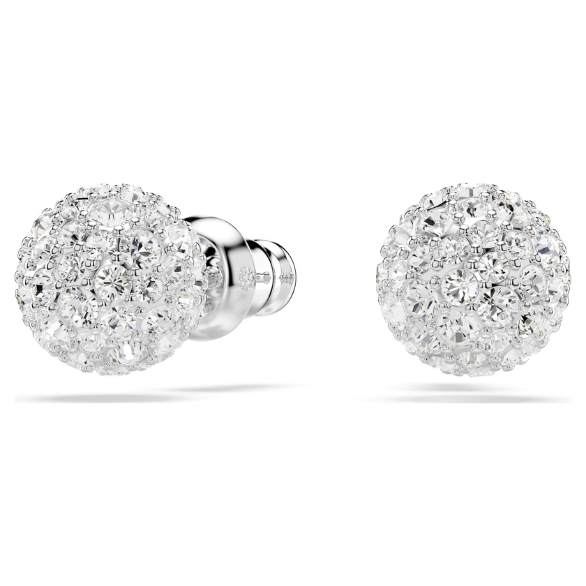swarovski dextera stud earrings  round cut  sphere  white  rhodium plated