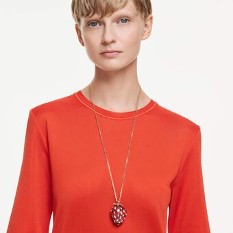 swarovski idyllia pendant  mixed cuts  strawberry  red  gold tone plated