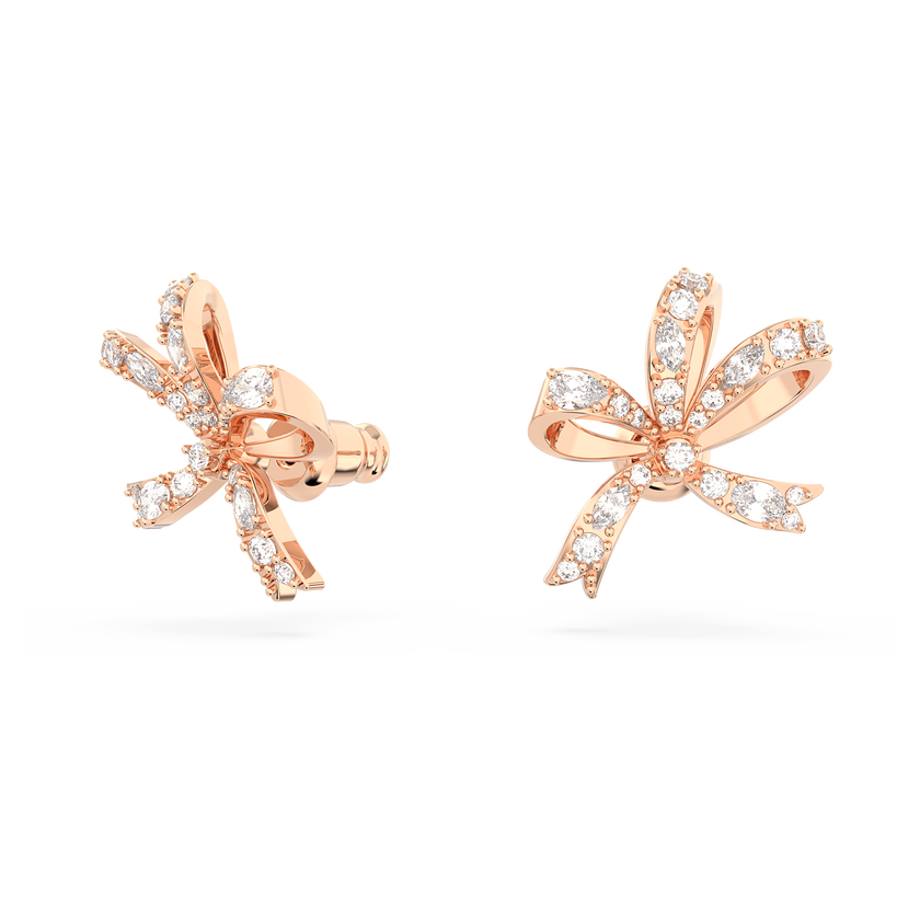swarovski hyperbola stud earrings  bow  small  white  rose gold tone plated