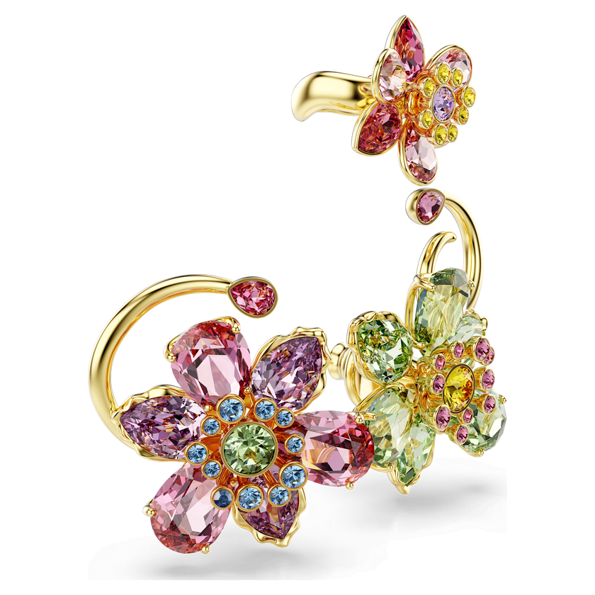 swarovski idyllia ear cuff  set  3   asymmetrical design  mixed cuts  flower  multicolored  gold tone plated
