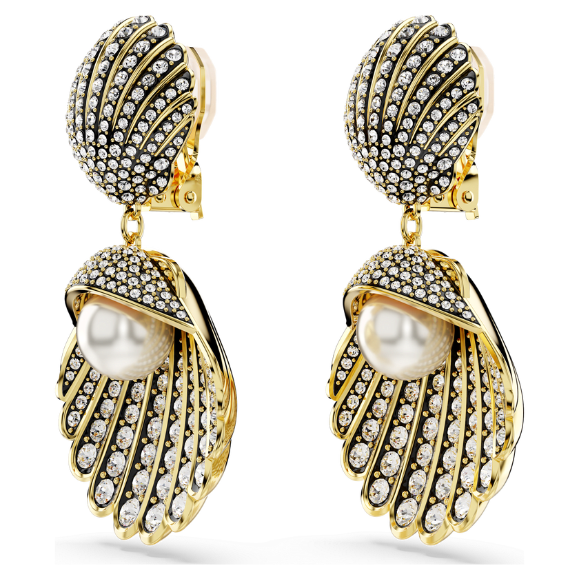 swarovski idyllia clip earrings  crystal pearl  shell  white  gold tone plated