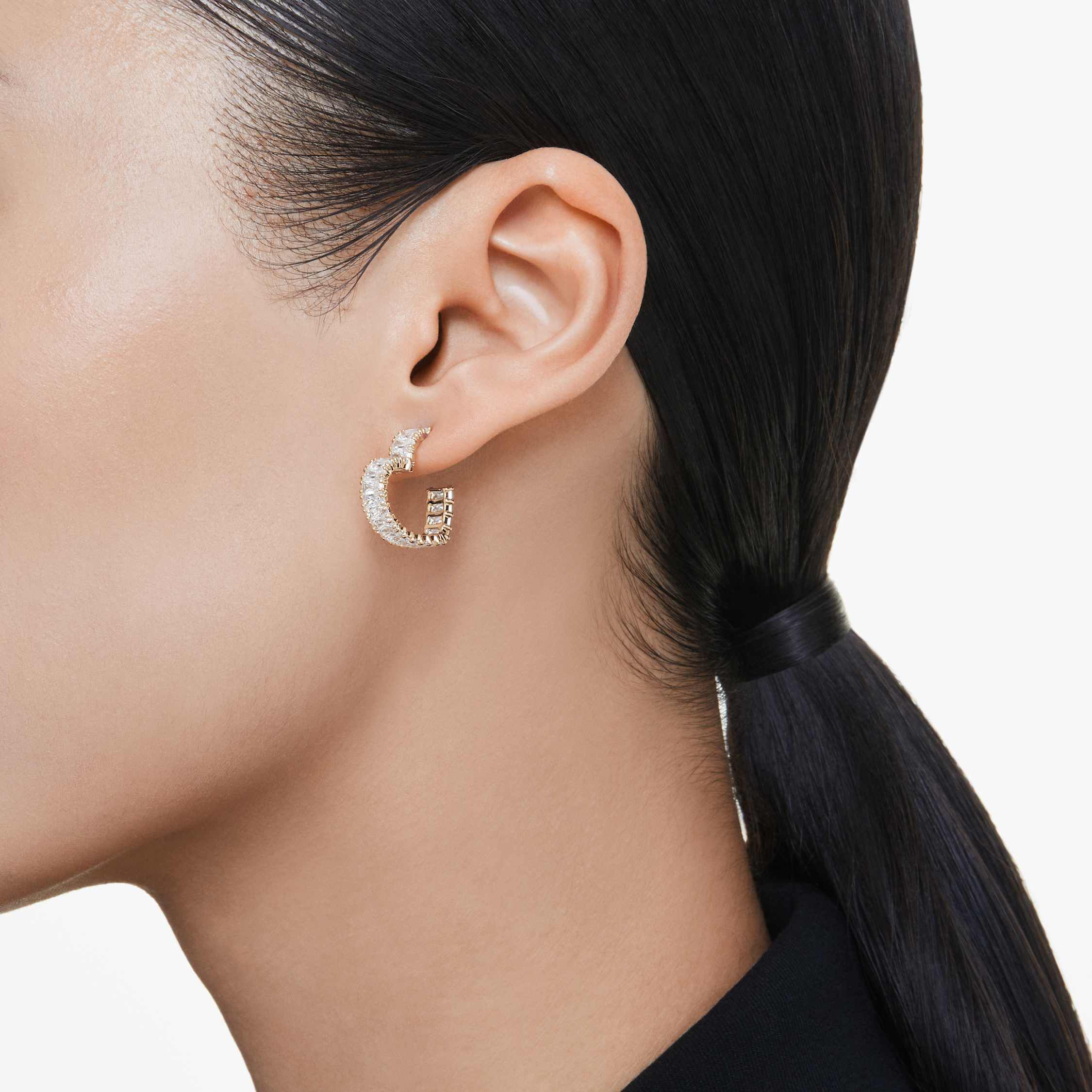 Buy Swarovski Matrix hoop earrings Baguette cut Heart Small White Gold tone plated