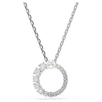 swarovski matrix pendant  crystal pearl  round cut  white  rhodium plated