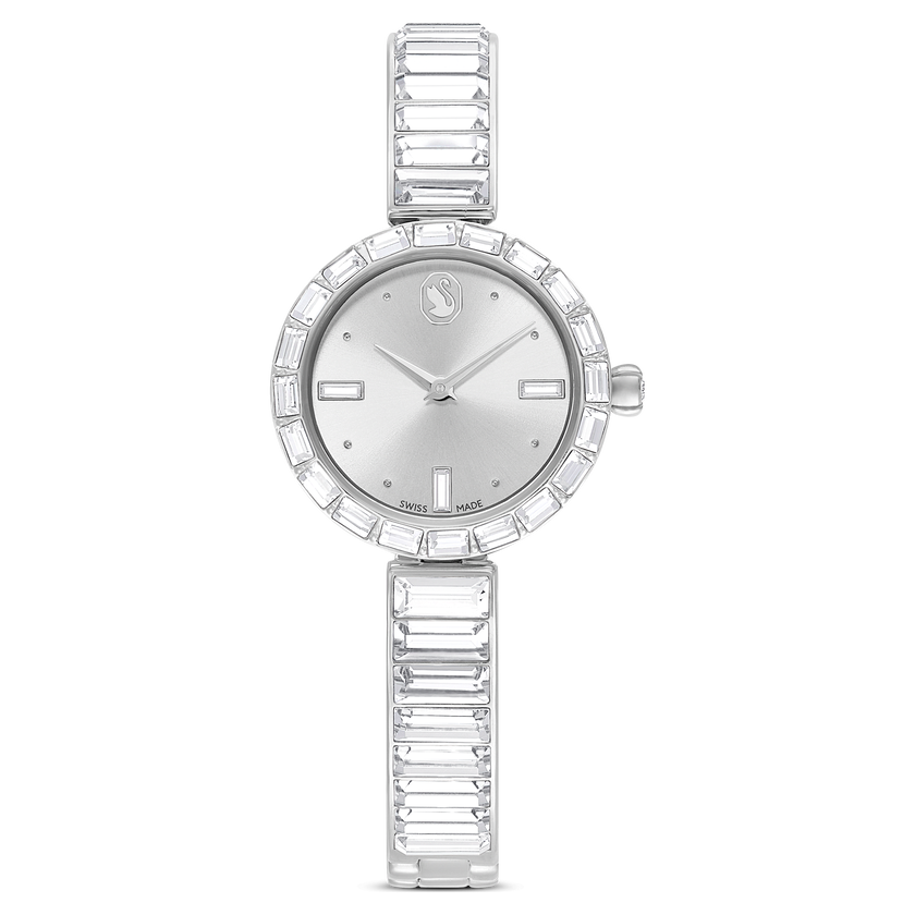 swarovski matrix bangle watch  swiss made  crystal bracelet  white  stainless steel