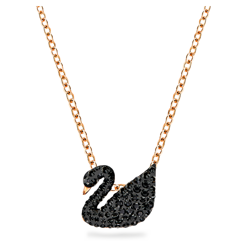 swarovski iconic swan pendant  small  black  rose gold plated