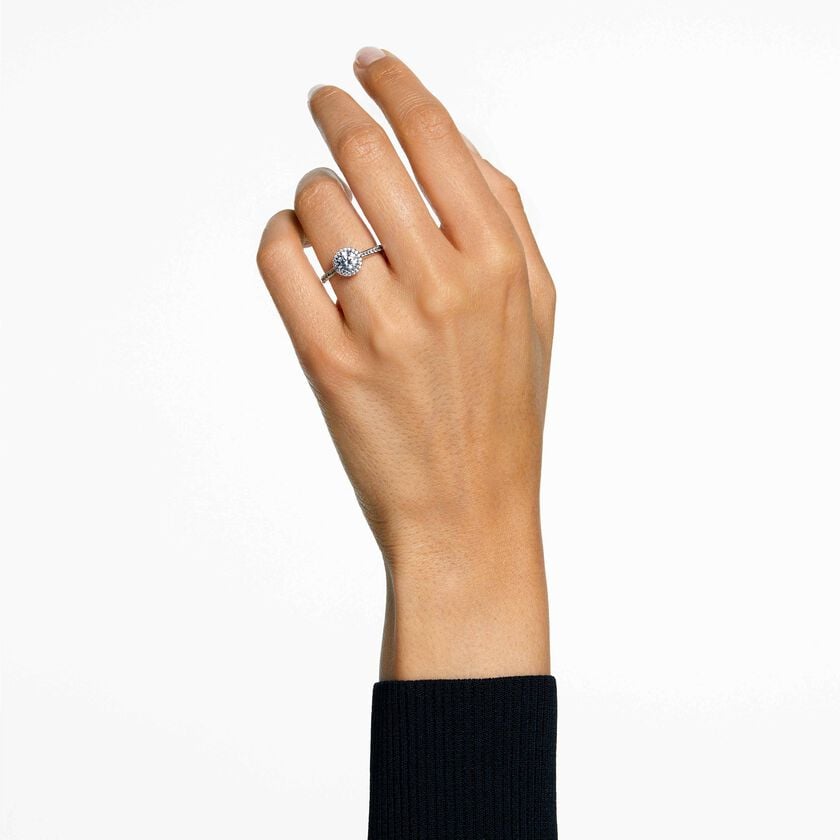swarovski una angelic ring  round cut  white  silver tone finish