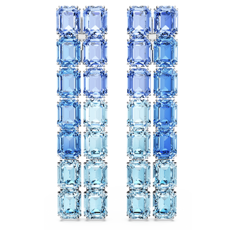 swarovski millenia clip earrings octagon cut color gradient long blue rhodium plated