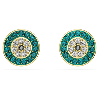 swarovski luckily stud earrings  pav   eye  green  gold tone plated