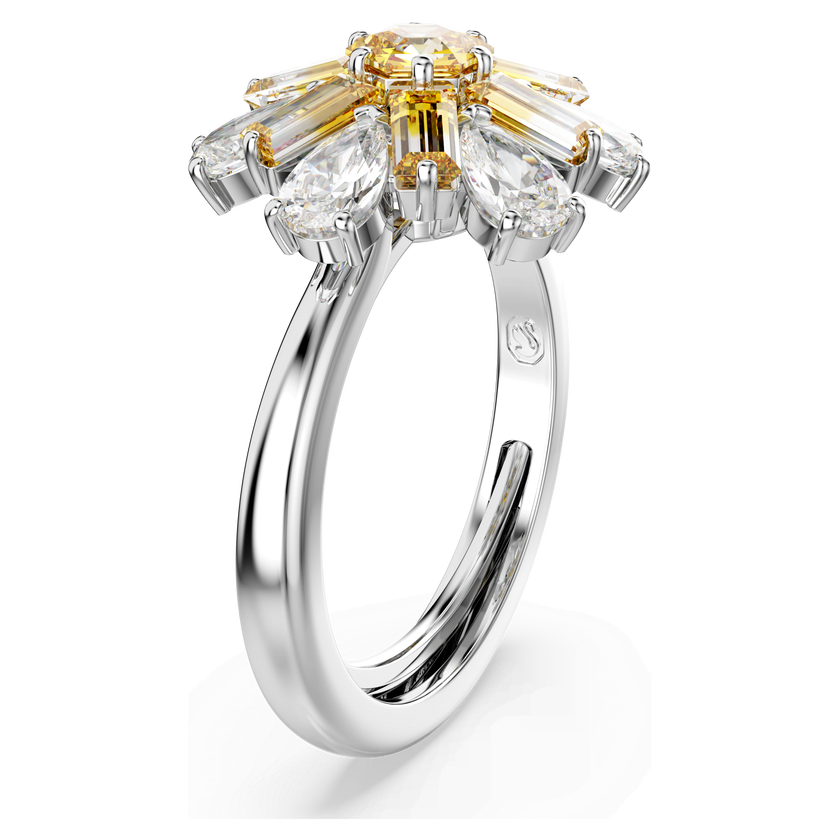 swarovski idyllia cocktail ring  mixed cuts  flower  yellow  rhodium plated