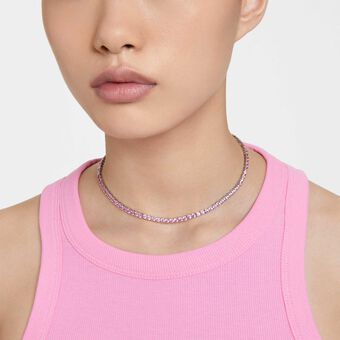 swarovski matrix tennis necklace  round cut  pink  rhodium plated