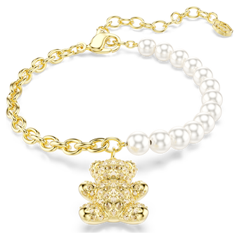 swarovski idyllia bracelet  crystal pearl  round cut  teddy  gold tone  gold tone plated