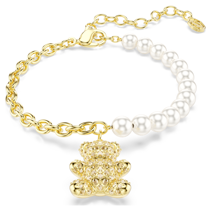 swarovski idyllia bracelet  crystal pearl  round cut  teddy  gold tone  gold tone plated