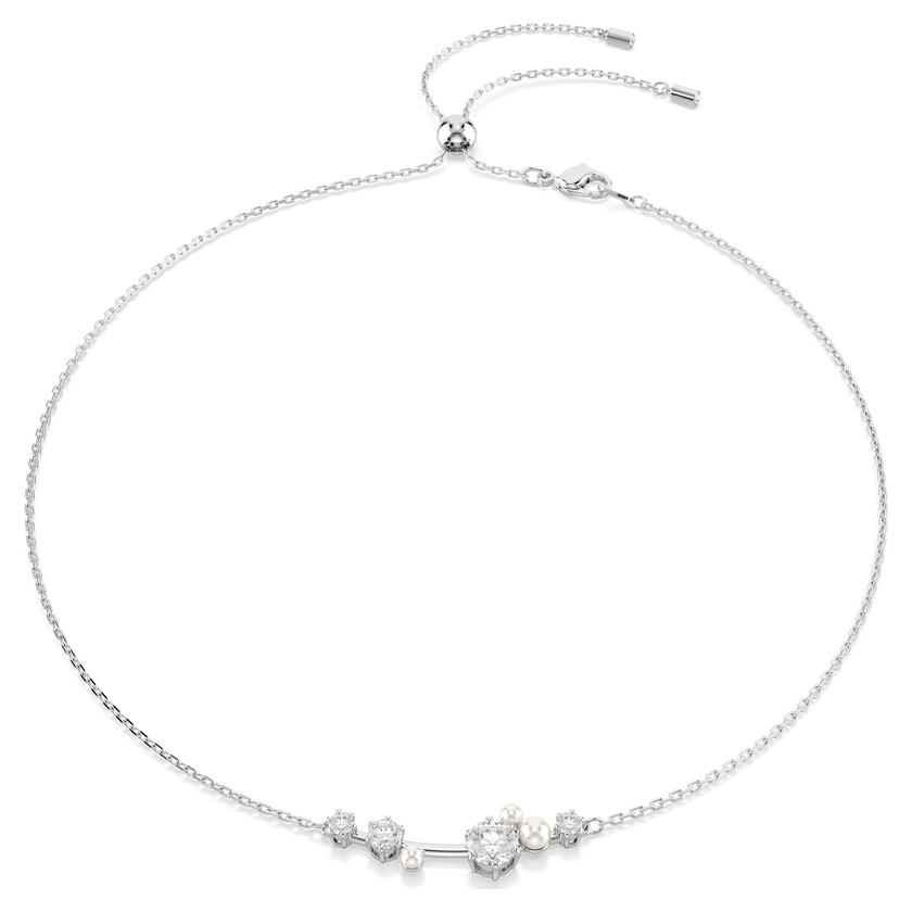 swarovski constella necklace  crystal pearl  round cuts  white  rhodium plated