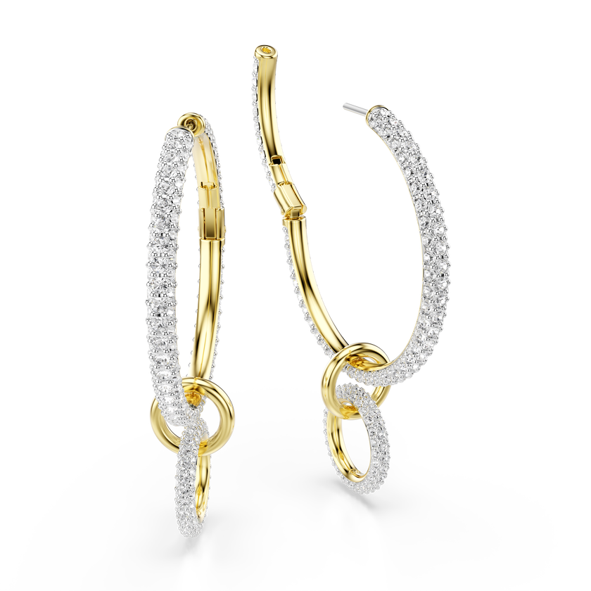 swarovski dextera hoop earrings  round cut  white  gold tone plated