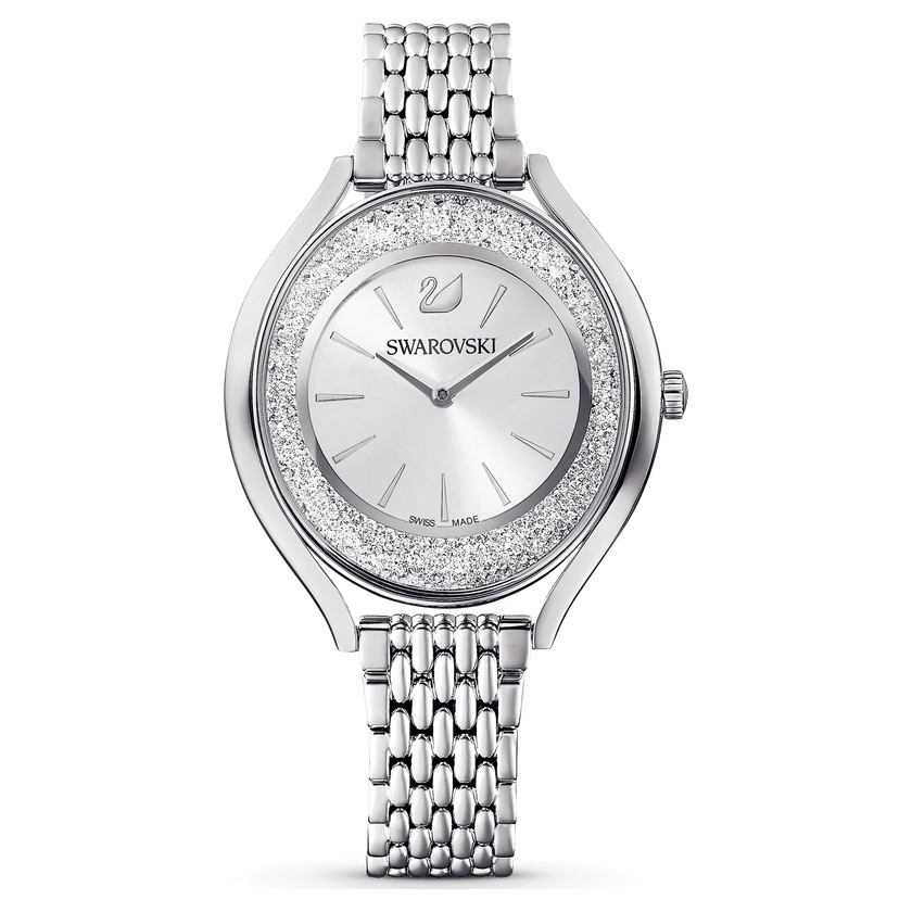 swarovski crystalline aura watch  metal bracelet  silver tone  stainless steel
