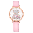 swarovski teddy watch  swiss made  leather strap  pink  rose gold tone finish