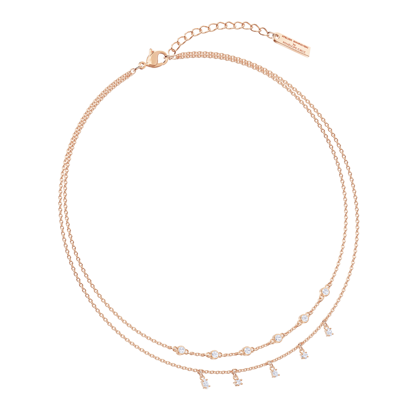 Penélope Cruz Moonsun Double Necklace, White, Rose gold plating