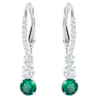Attract Trilogy Round Pierced Earrings, Green, Rhodium Plating