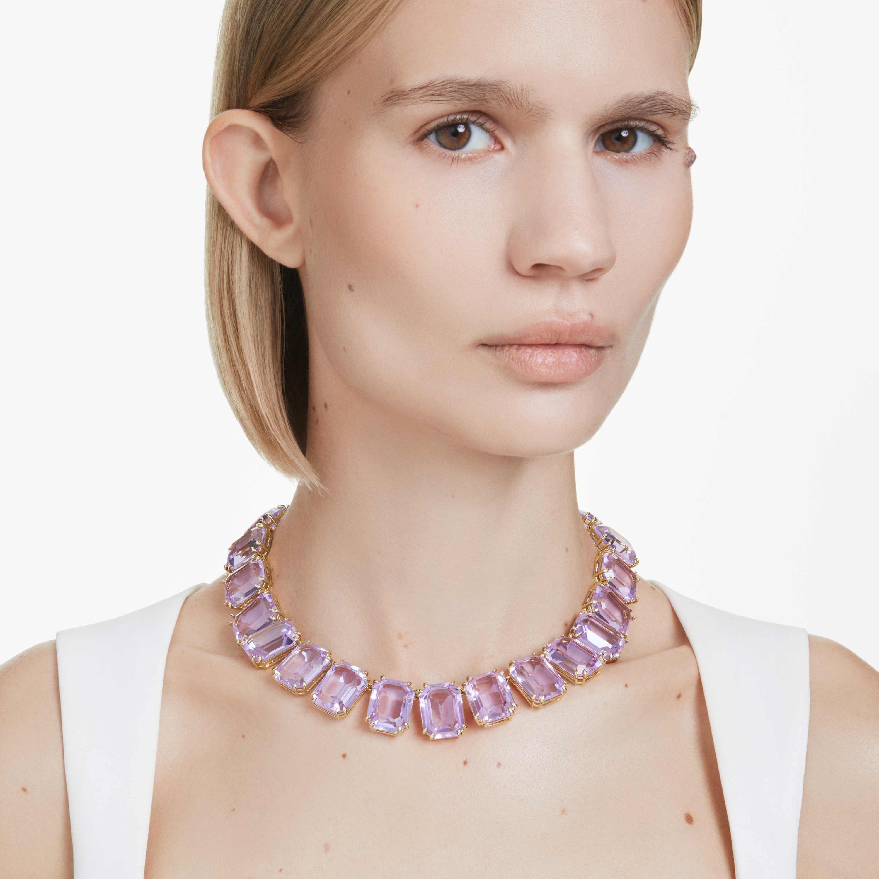 ★SWAROVSKI★ Millenia Tennis Gold Tone Purple Choker Neckla Millenia Tennis necklace, Octagon cut, Purple, Gold-tone