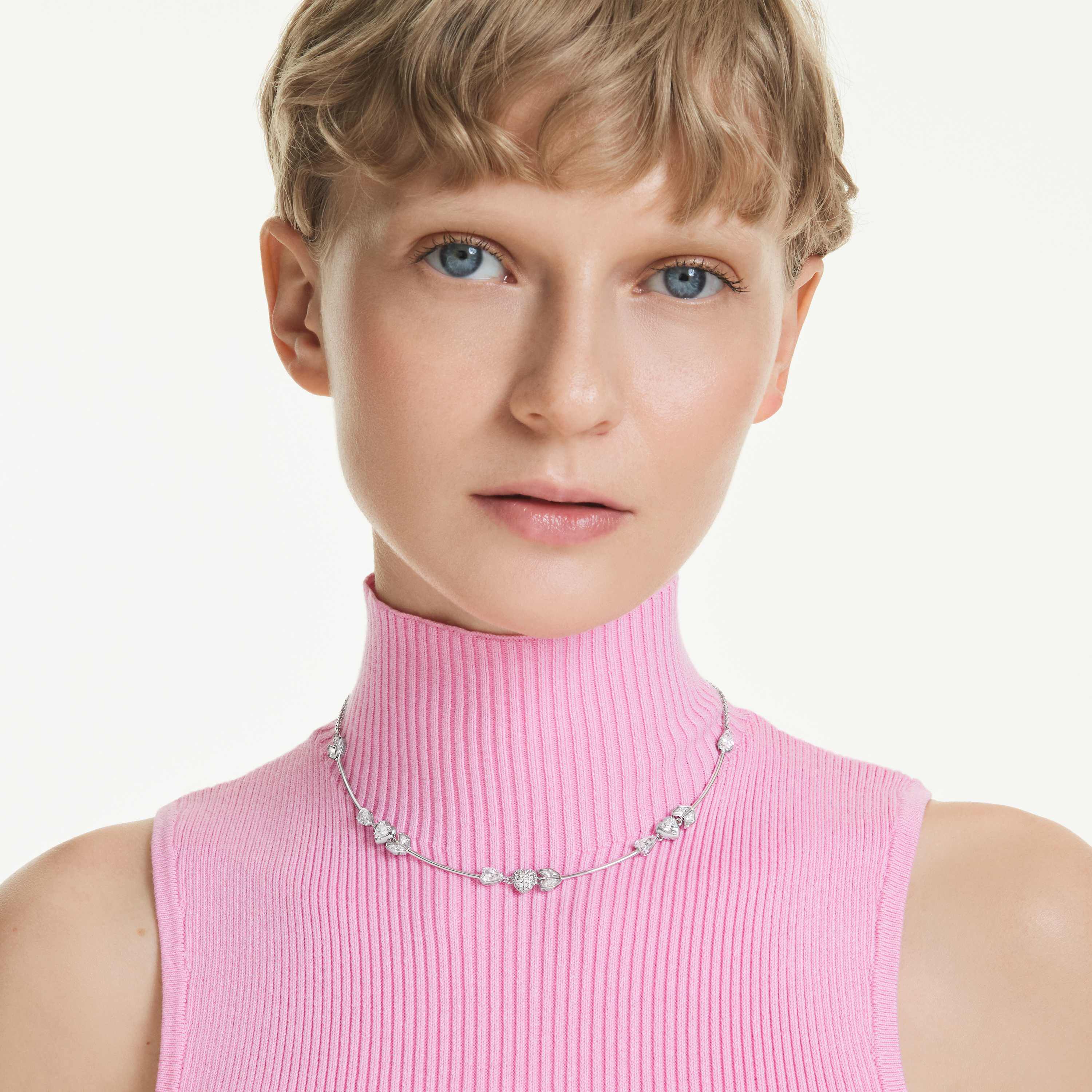 swarovski idyllia necklace  heart with arrow  white  rhodium plated