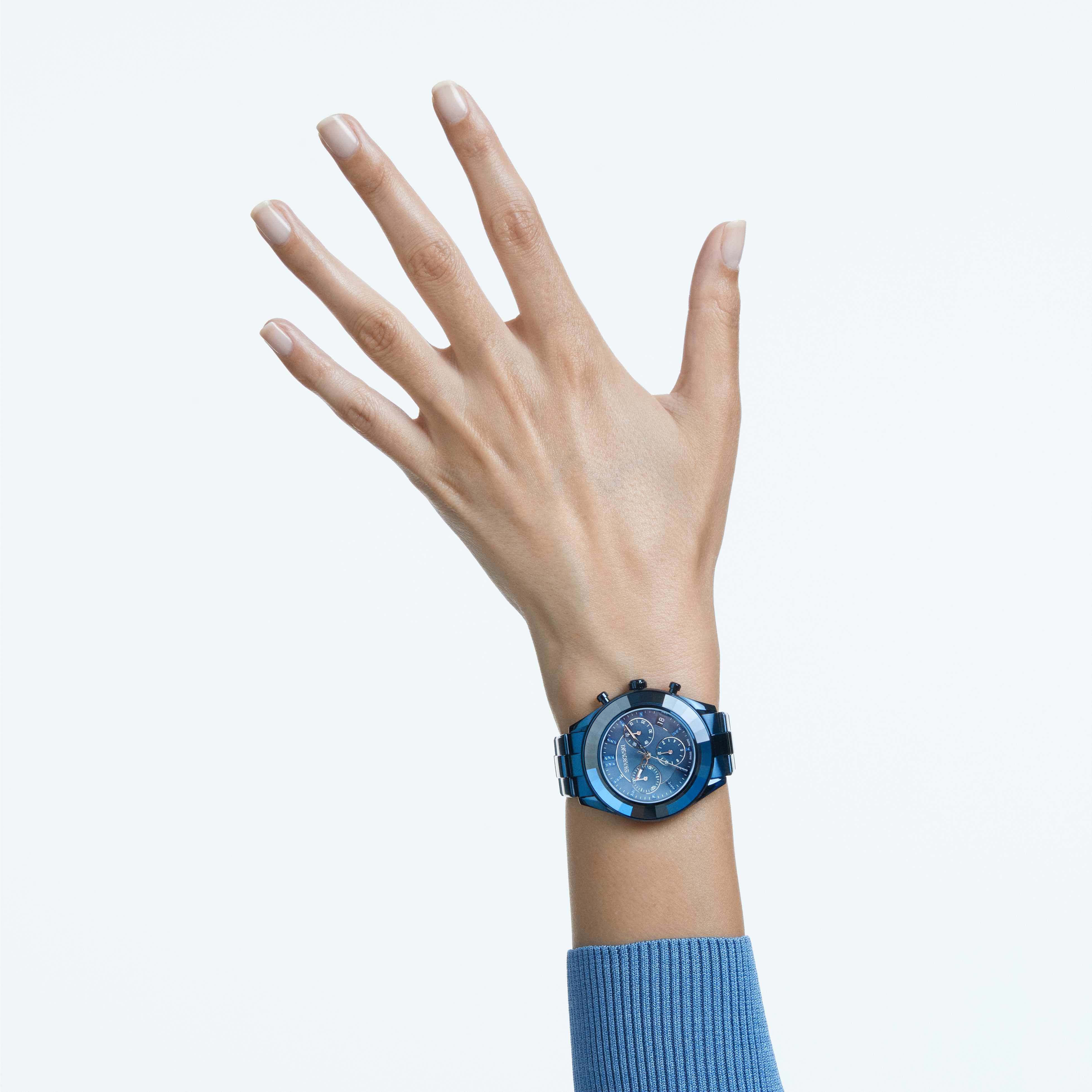 swarovski octea lux sport watch  metal bracelet  blue pvd