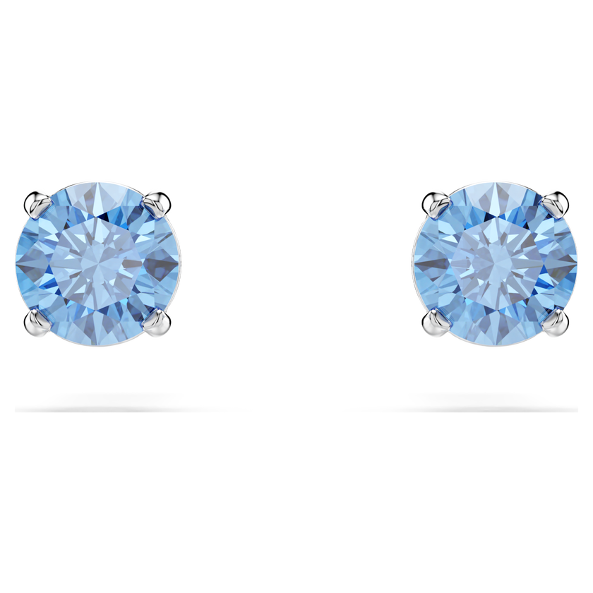 swarovski stilla attract stud earrings  round cut  blue  rhodium plated