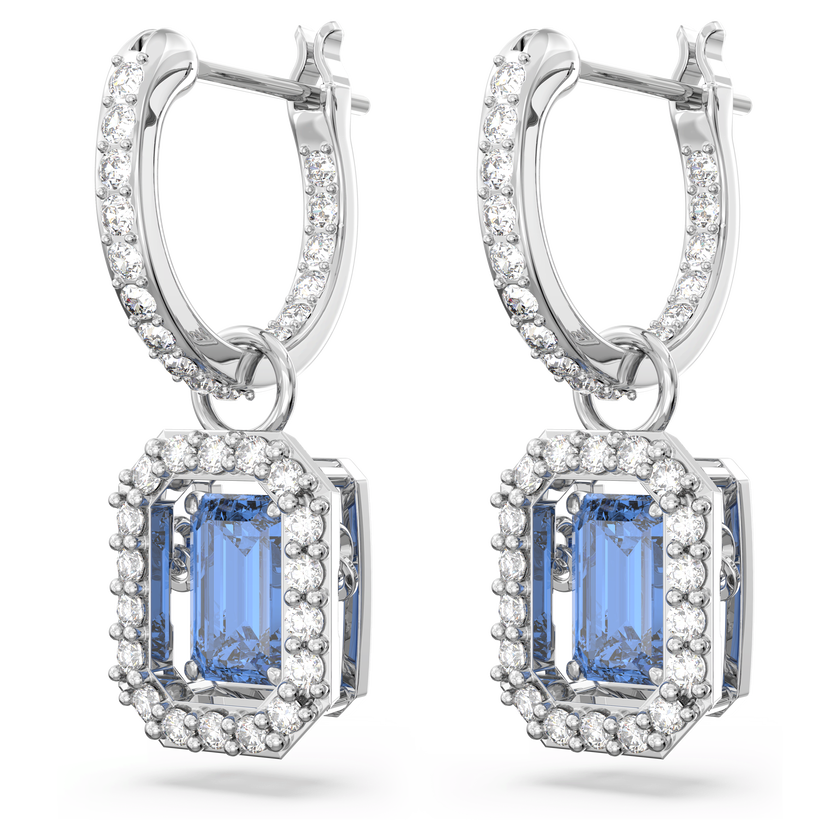swarovski una drop earrings  octagon cut  blue  rhodium plated