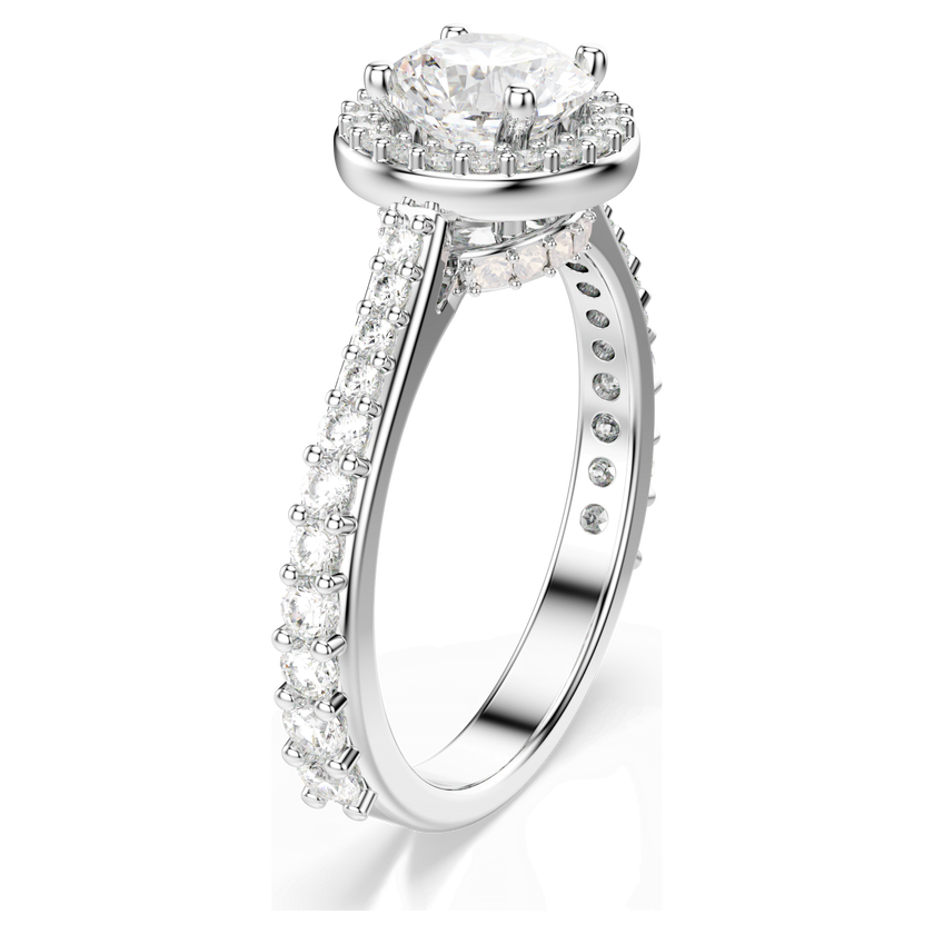 swarovski una angelic ring  round cut  white  silver tone finish