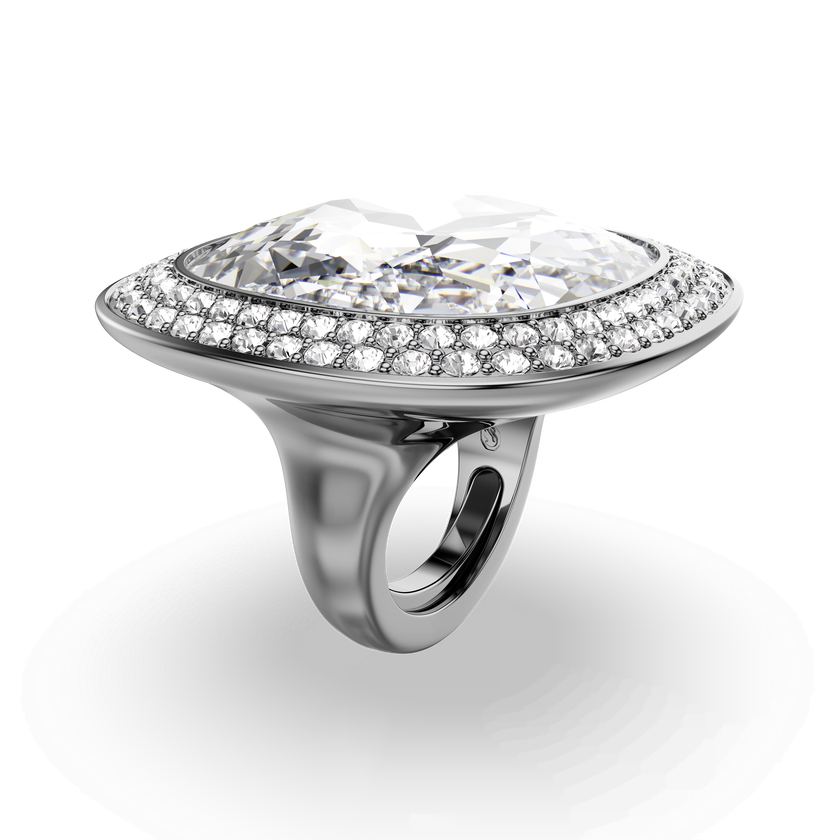 swarovski una angelic cocktail ring  cushion cut  white  ruthenium plated