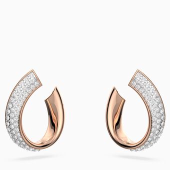 Exist hoop earrings, Small, White, Rose gold-tone plated