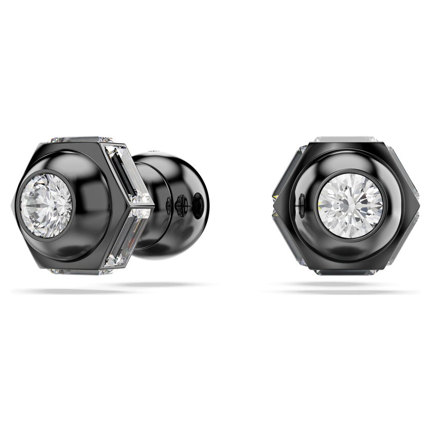 swarovski numina stud earrings  round cut  white  ruthenium plated