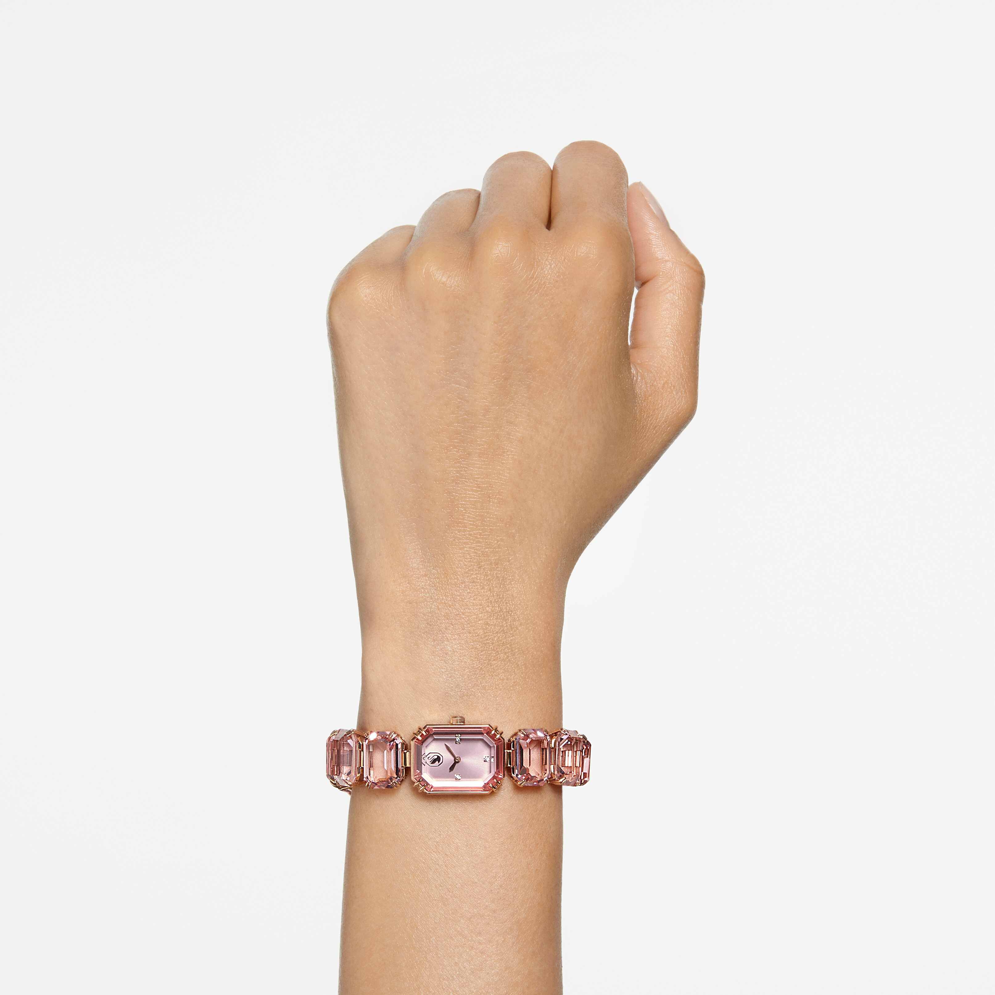 swarovski watch  octagon cut bracelet  pink  rose gold tone finish