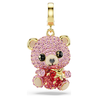 swarovski idyllia charm  mixed cuts  teddy  pink  gold tone plated