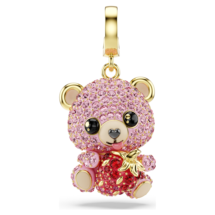 swarovski idyllia charm  mixed cuts  teddy  pink  gold tone plated