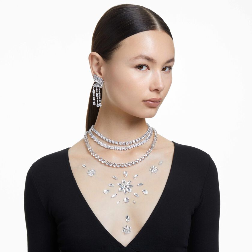 swarovski matrix tennis necklace  square cut  white  rhodium plated