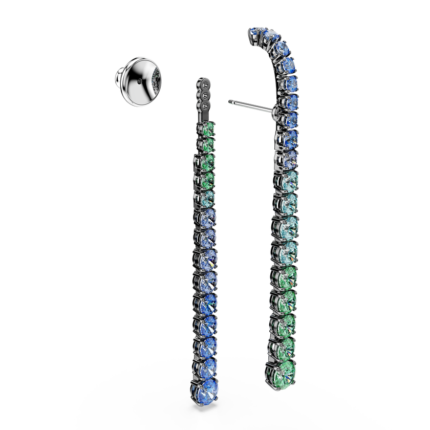 swarovski matrix drop earrings  gradient of round cuts  multicolored  ruthenium plated