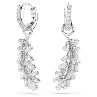 swarovski vienna earrings  mixed cuts  feather  white  rhodium plated