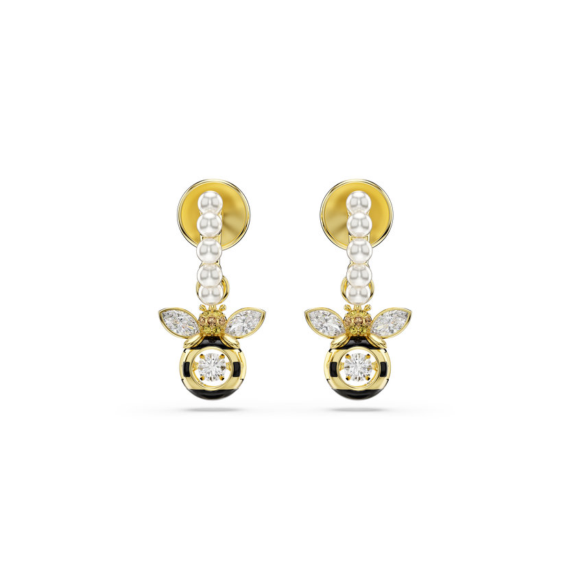swarovski idyllia drop earrings  crystal pearl  mixed cuts  bee  multicolored  gold tone plated