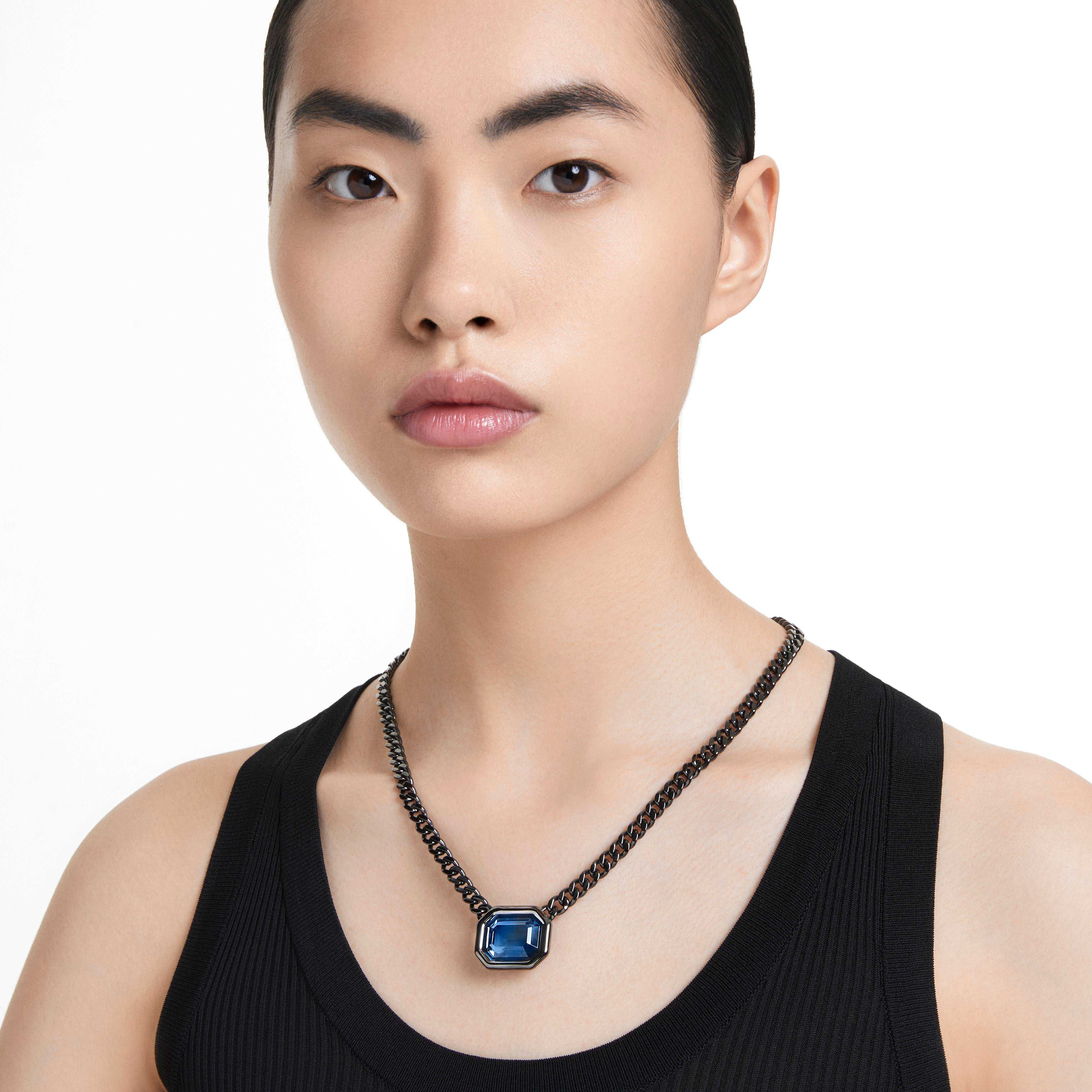 Buy Swarovski Millenia pendant, Octagon cut, Blue, Ruthenium plated