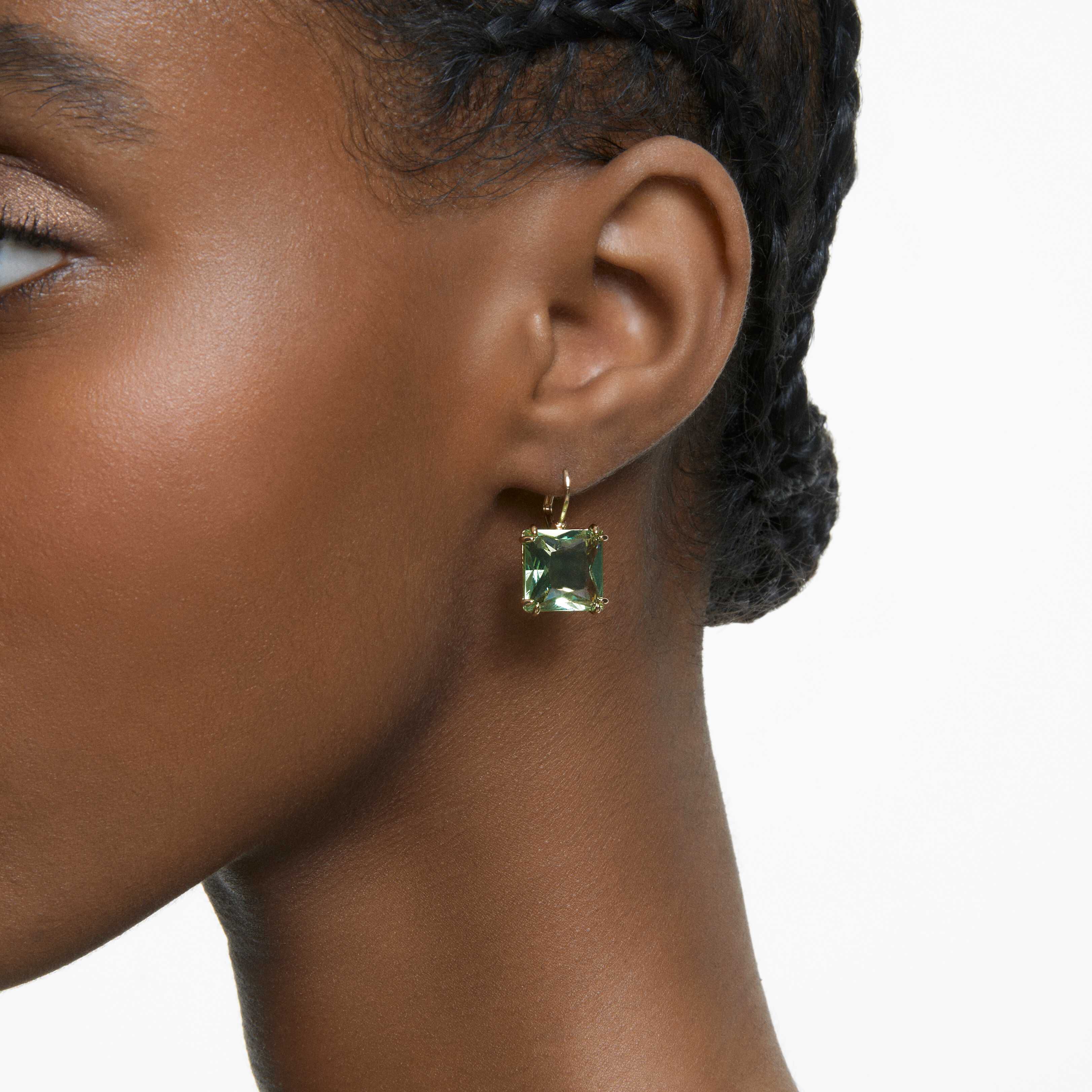 Buy Swarovski Millenia earrings Square cut crystal Green Gold