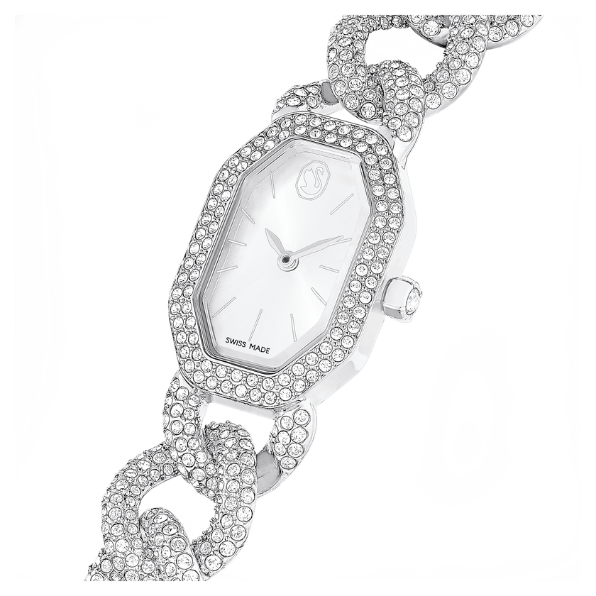 swarovski dextera chain watch  swiss made  crystal bracelet  silver tone  stainless steel