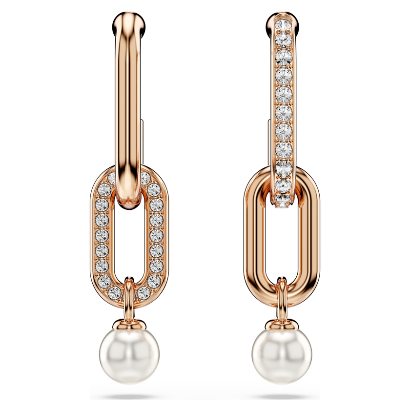 swarovski constella drop earrings  crystal pearl  round cut  white  rose gold tone plated