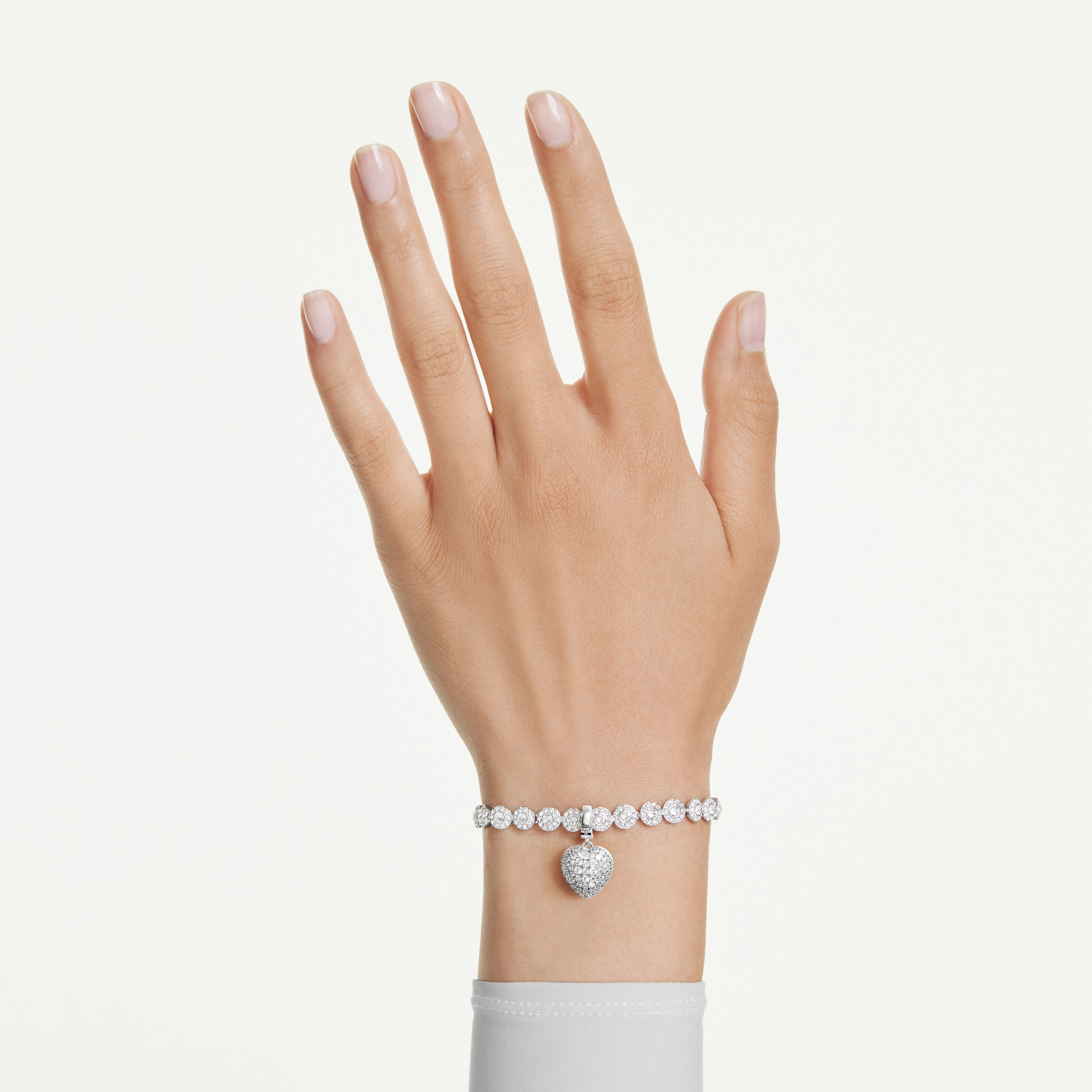 swarovski idyllia charm  mixed cuts  pearl colored coating  heart  white  rhodium plated