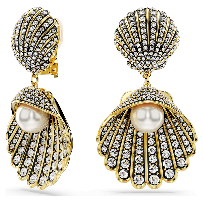 swarovski idyllia clip earrings  crystal pearl  shell  white  gold tone plated