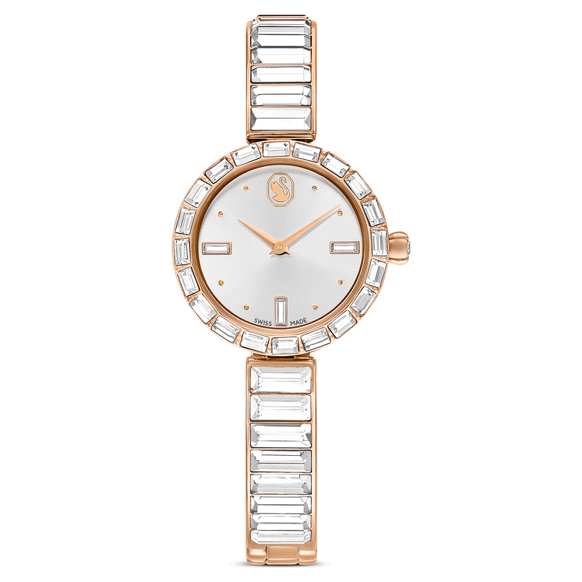 swarovski matrix bangle watch  swiss made  crystal bracelet  white  rose gold tone finish