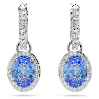 swarovski una angelic drop earrings  oval cut  blue  rhodium plated