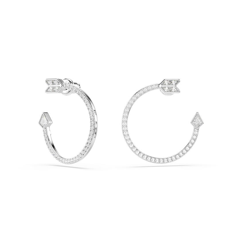 swarovski idyllia hoop earrings  mixed cuts  arrow  white  rhodium plated