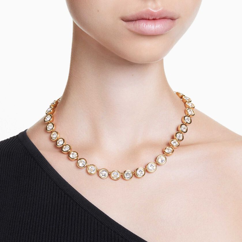 swarovski imber necklace  round cut  white  gold tone plated