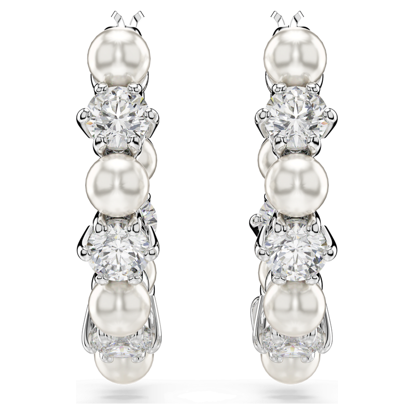 swarovski matrix drop earrings  crystal pearl  round cut  white  rhodium plated