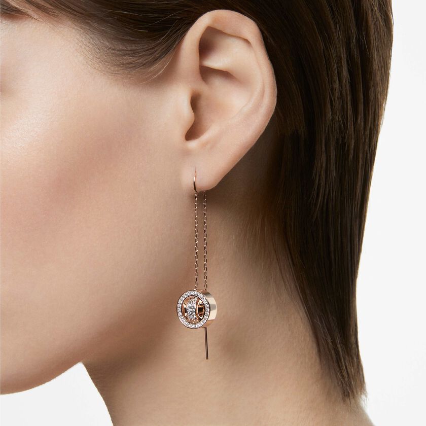 Hollow drop earrings, Long, White, Rose-gold tone plated | Swarovski KSA
